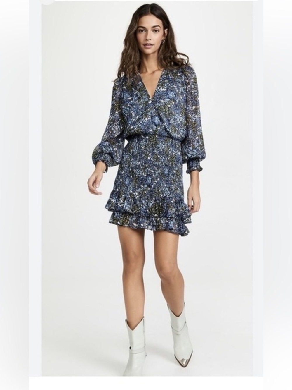 Veronica Beard Saera Blue Floral Smocked Dress- 2